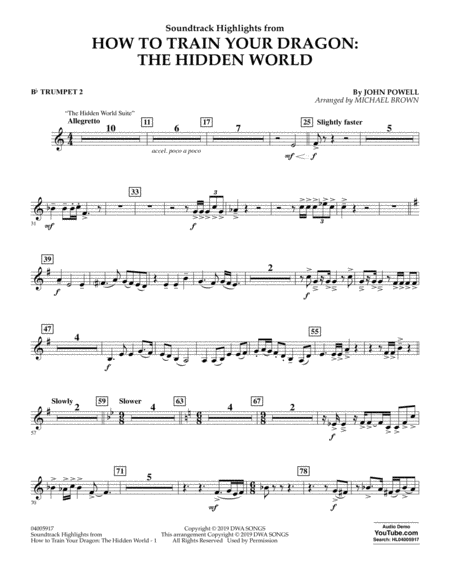 How To Train Your Dragon The Hidden World Arr Michael Brown Bb Trumpet 2 Sheet Music