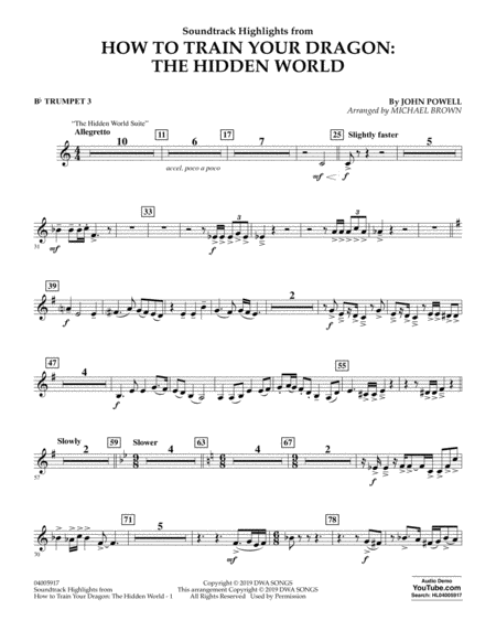 Free Sheet Music How To Train Your Dragon The Hidden World Arr Michael Brown Bb Trumpet 3