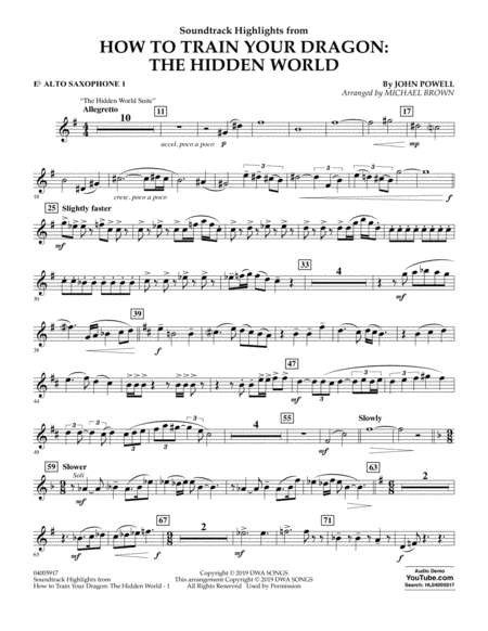 How To Train Your Dragon The Hidden World Arr Michael Brown Eb Alto Saxophone 1 Sheet Music