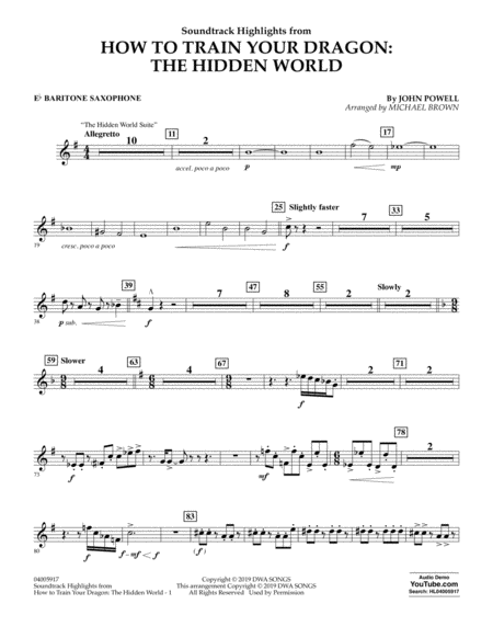 How To Train Your Dragon The Hidden World Arr Michael Brown Eb Baritone Saxophone Sheet Music