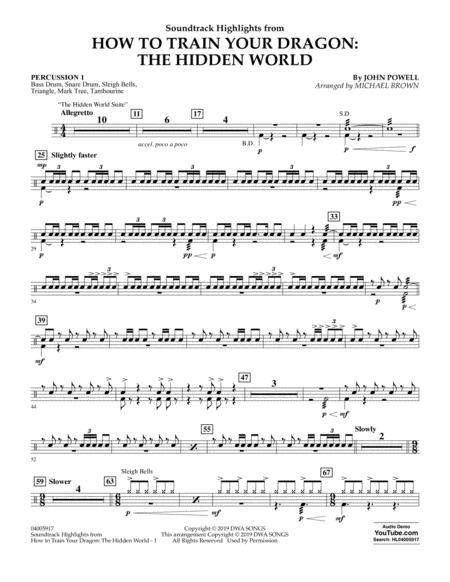 How To Train Your Dragon The Hidden World Arr Michael Brown Percussion 1 Sheet Music