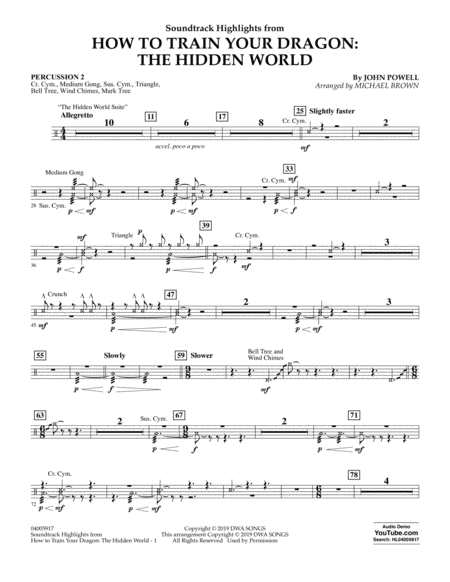 How To Train Your Dragon The Hidden World Arr Michael Brown Percussion 2 Sheet Music