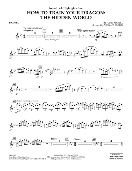 How To Train Your Dragon The Hidden World Arr Michael Brown Piccolo Sheet Music