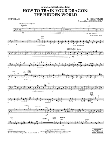 How To Train Your Dragon The Hidden World Arr Michael Brown String Bass Sheet Music