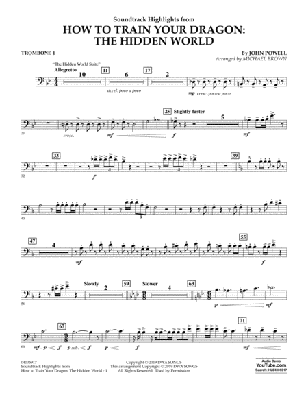 How To Train Your Dragon The Hidden World Arr Michael Brown Trombone 1 Sheet Music