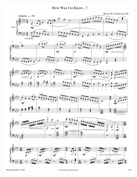 How Was I To Know Sheet Music