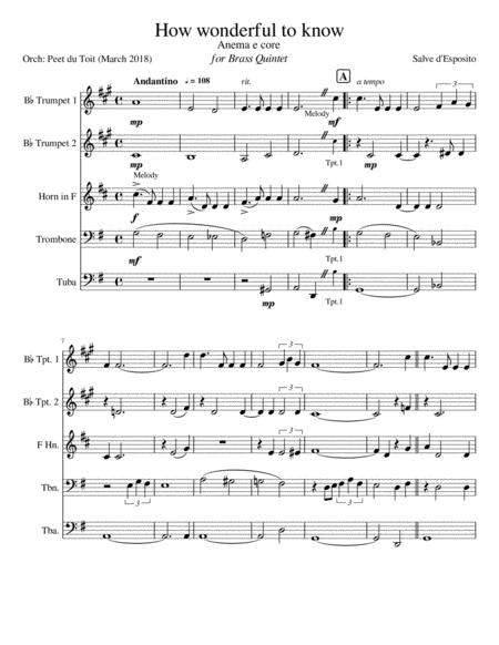 How Wonderful To Know Anema E Core Salve D Esposito Brass Quintet Sheet Music