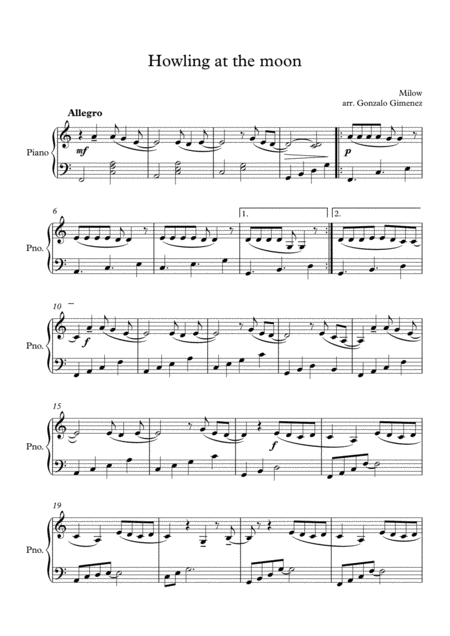 Howling At The Moon Solo Piano Intermediate Beginners Sheet Music