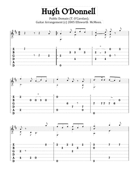 Hugh O Donnell Jig For Fingerstyle Guitar Tuned Drop D Sheet Music