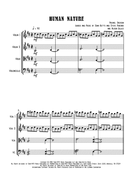 Human Nature String Quartet Sheet Music