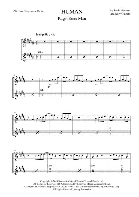 Human Rag N Bone Man For Alto Sax Melody Chords And Accompaniment Sheet Music