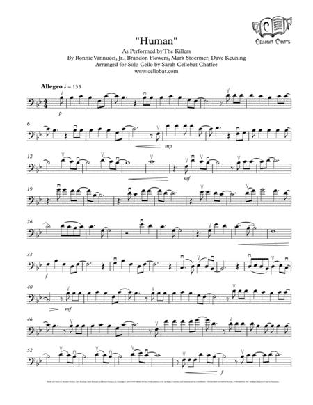 Human Solo Cello The Killers Arr Cellobat Sheet Music