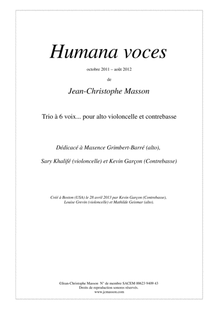 Humana Voces Full Score And Parts Jcm 2011 Sheet Music