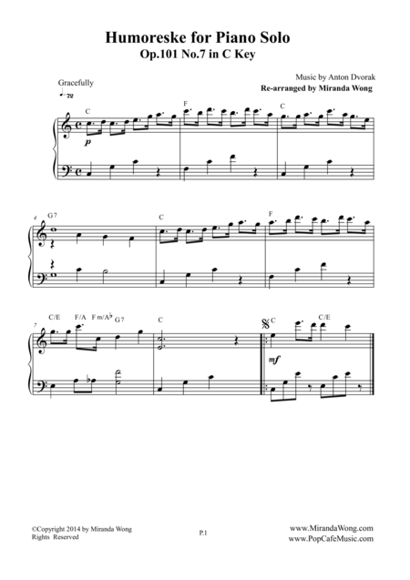 Free Sheet Music Humoreske Op 101 No 7 Piano Solo In C Key