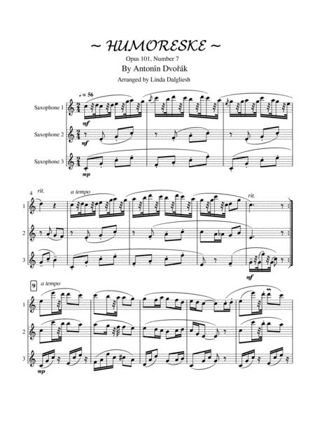 Free Sheet Music Humoreske Saxophone Trio