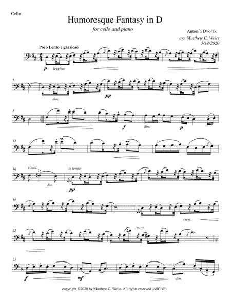 Humoresque Fantasy In D For Cello And Piano Sheet Music