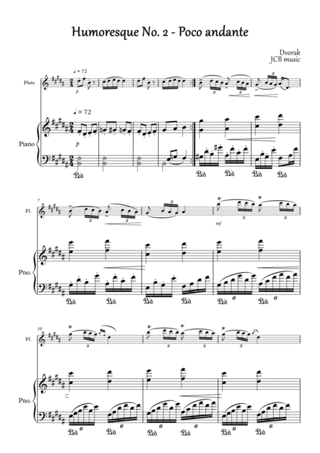 Free Sheet Music Humoresque No 2 A Dvorak Flute And Piano