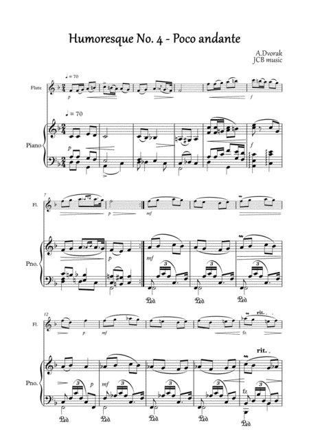 Humoresque No 4 A Dvorak Flute And Piano Sheet Music