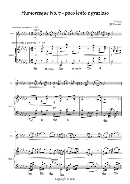 Humoresque No 7 A Dvorak Flute And Piano Sheet Music