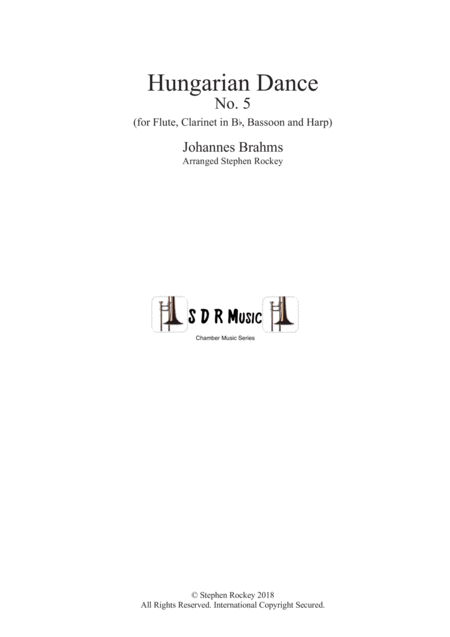 Hungarian Dance No 5 For Flute Clarinet In Bb Bassoon And Harp Sheet Music