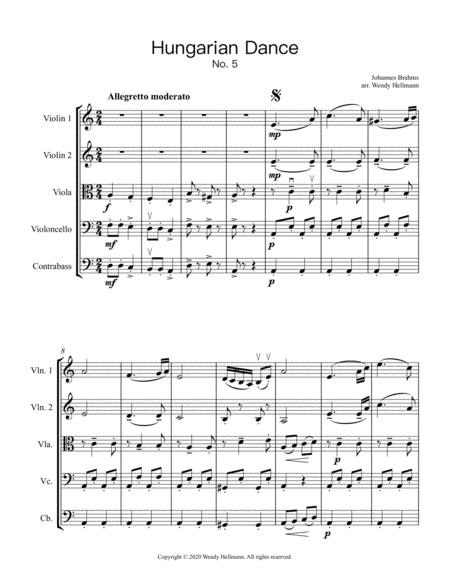 Hungarian Dance No 5 For String Orchestra Quintet Sheet Music