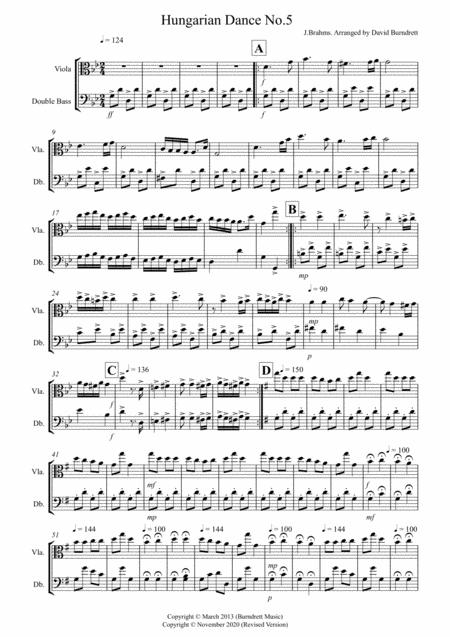 Hungarian Dance No 5 For Viola And Double Bass Sheet Music