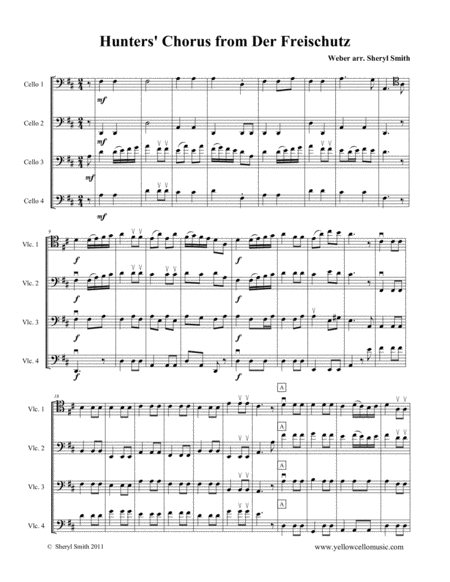 Free Sheet Music Hunters Chor Us From Der Freischutz Arranged For Intermediate Cello Quartet Four Cellos