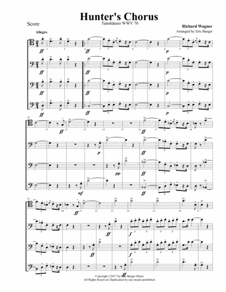 Hunters Chorus For Trombone Or Low Brass Quartet Sheet Music