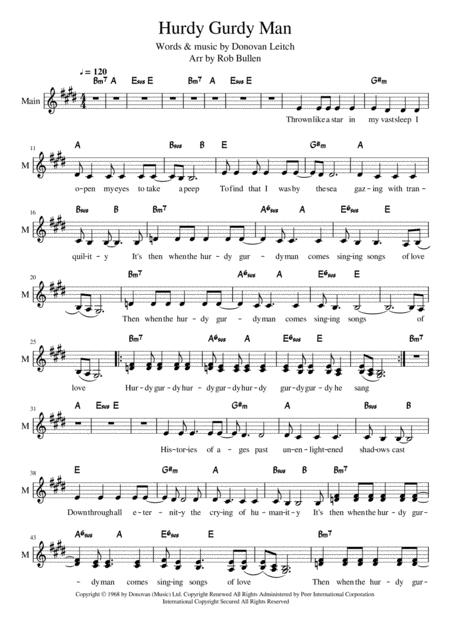 Free Sheet Music Hurdy Gurdy Man