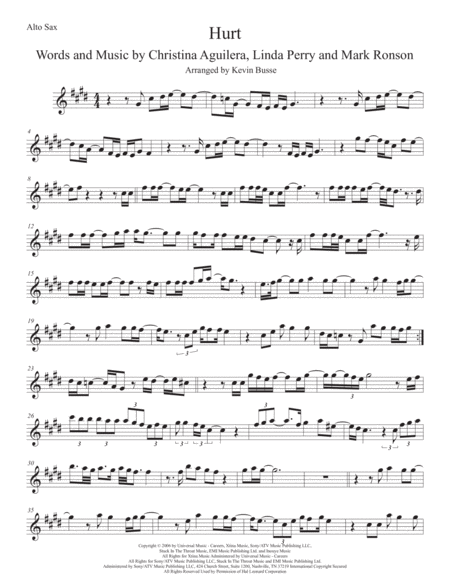 Hurt Alto Sax Original Key Sheet Music