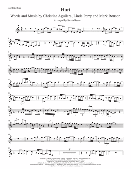 Free Sheet Music Hurt Bari Sax Easy Key Of C