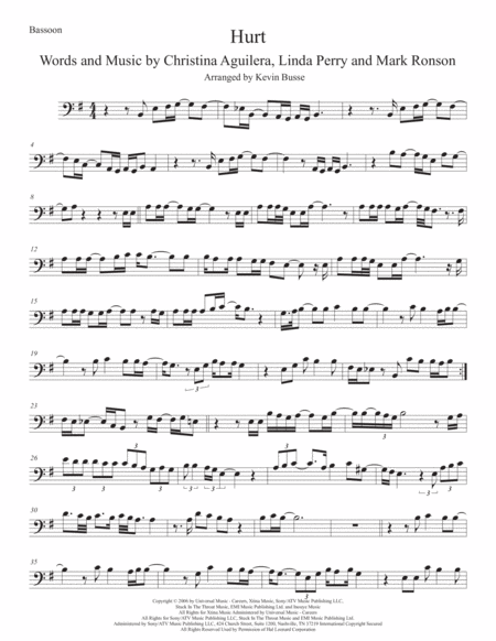 Hurt Bassoon Original Key Sheet Music