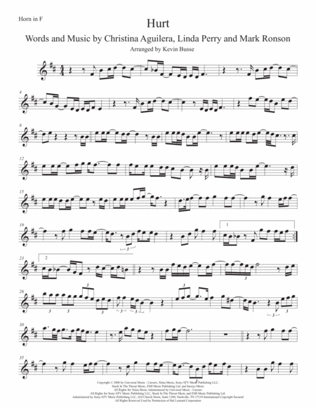 Hurt Horn In F Original Key Sheet Music