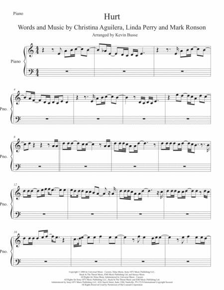 Hurt Piano Easy Key Of C Sheet Music