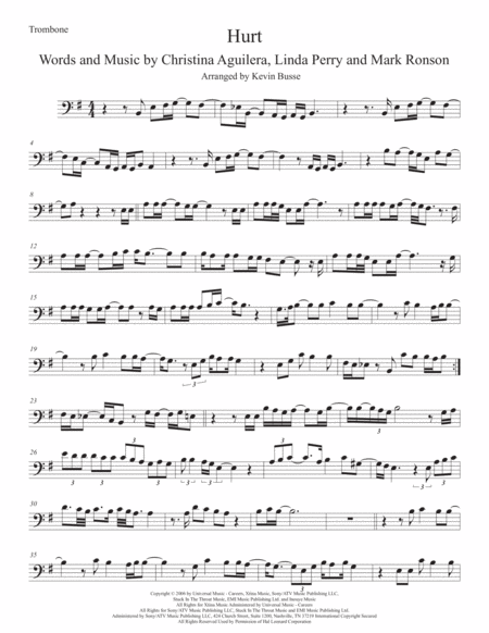 Hurt Trombone Original Key Sheet Music