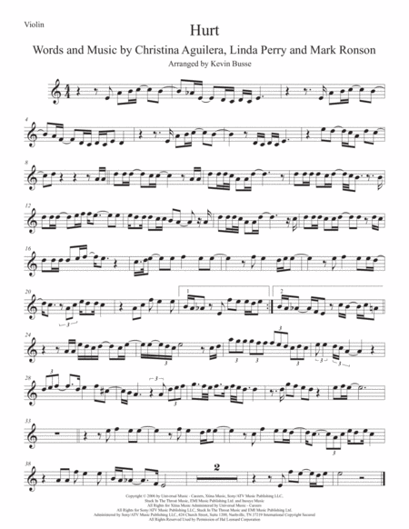 Hurt Violin Easy Key Of C Sheet Music
