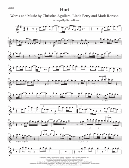 Hurt Violin Original Key Sheet Music