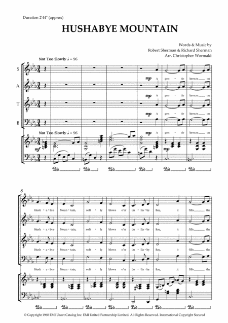 Free Sheet Music Hushabye Mountain Arr Christopher Wormald