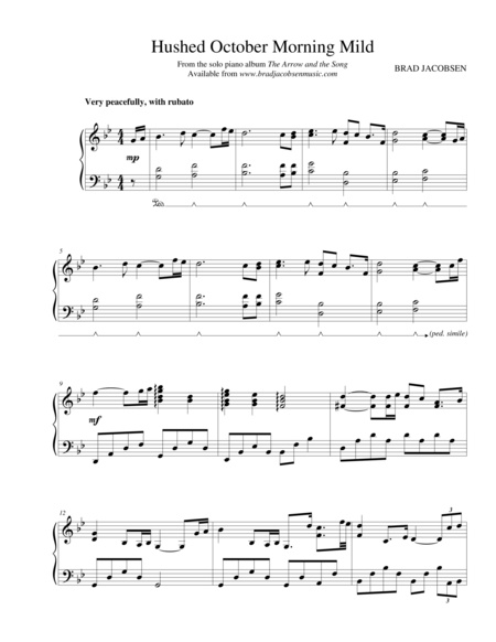 Hushed October Morning Mild By Brad Jacobsen Sheet Music