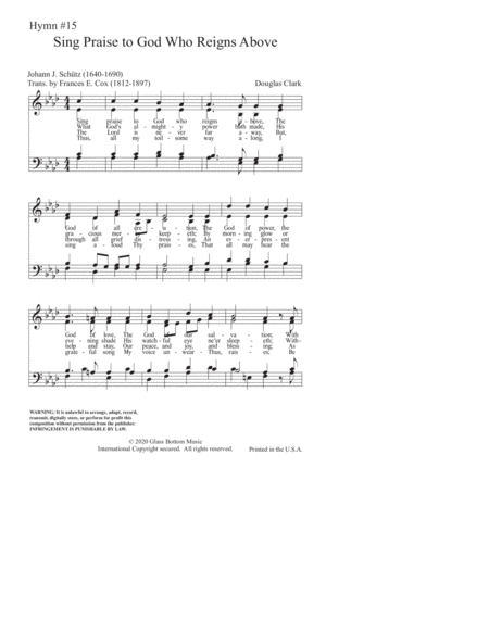 Free Sheet Music Hymn 15 Sing Praise To God Who Reigns Above