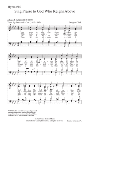 Hymn 15 Sing Praise To God Who Reigns Above Sheet Music