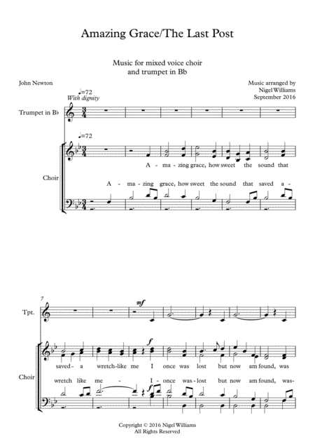 Hymn Concertato Amazing Grace With The Last Post For Satb Choir And Trumpet In Bb Sheet Music