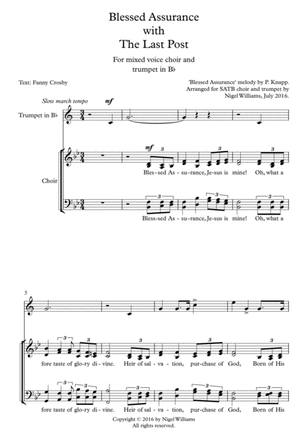 Hymn Concertato Blessed Assurance With The Last Post For Satb Choir And Trumpet In Bb Sheet Music