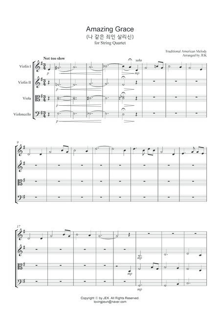 Free Sheet Music Hymn For String Quartet Amazing Grace