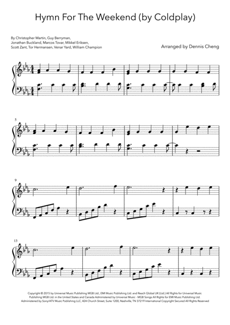 Hymn For The Weekend By Coldplay Piano Sheet Music Sheet Music