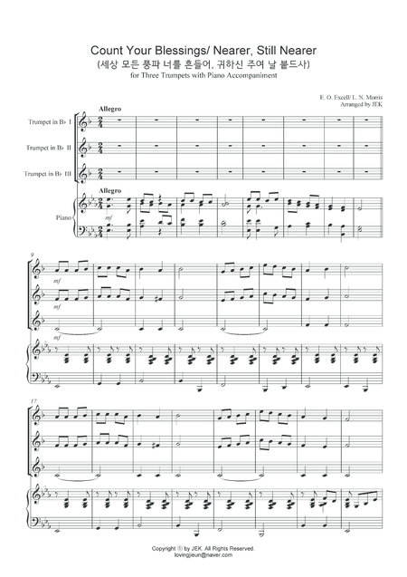 Hymn For Trumpet Trio Count Your Blessings Nearer Still Nearer Sheet Music