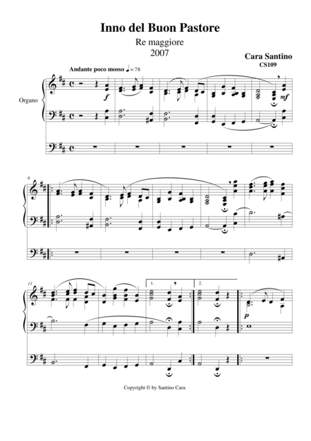 Hymn In D Major For Organ Of The Good Shepherd Sheet Music