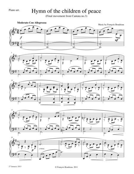 Free Sheet Music Hymn Of The Children Of Peace