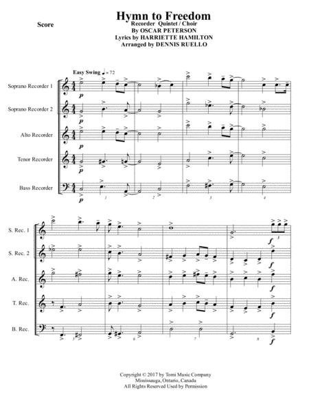 Free Sheet Music Hymn To Freedom Recorder Quintet Ssatb Or Choir Intermediate