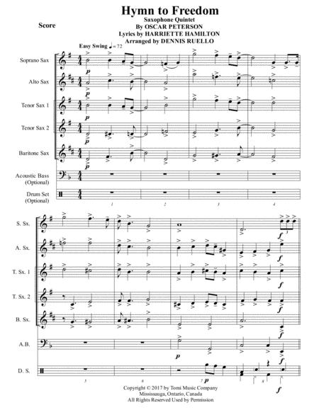 Hymn To Freedom Saxophone Quintet Sattb Intermediate Sheet Music